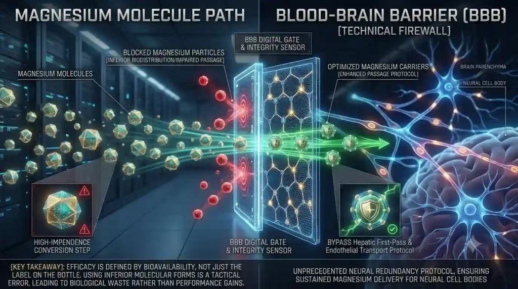 Visualizing the blood-brain barrier bottleneck and cognitive data flow optimization.