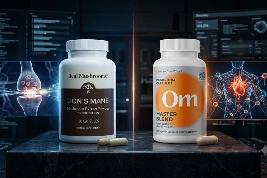 Technical comparison between Real Mushrooms Lion's Mane and Om Mushroom Master Blend